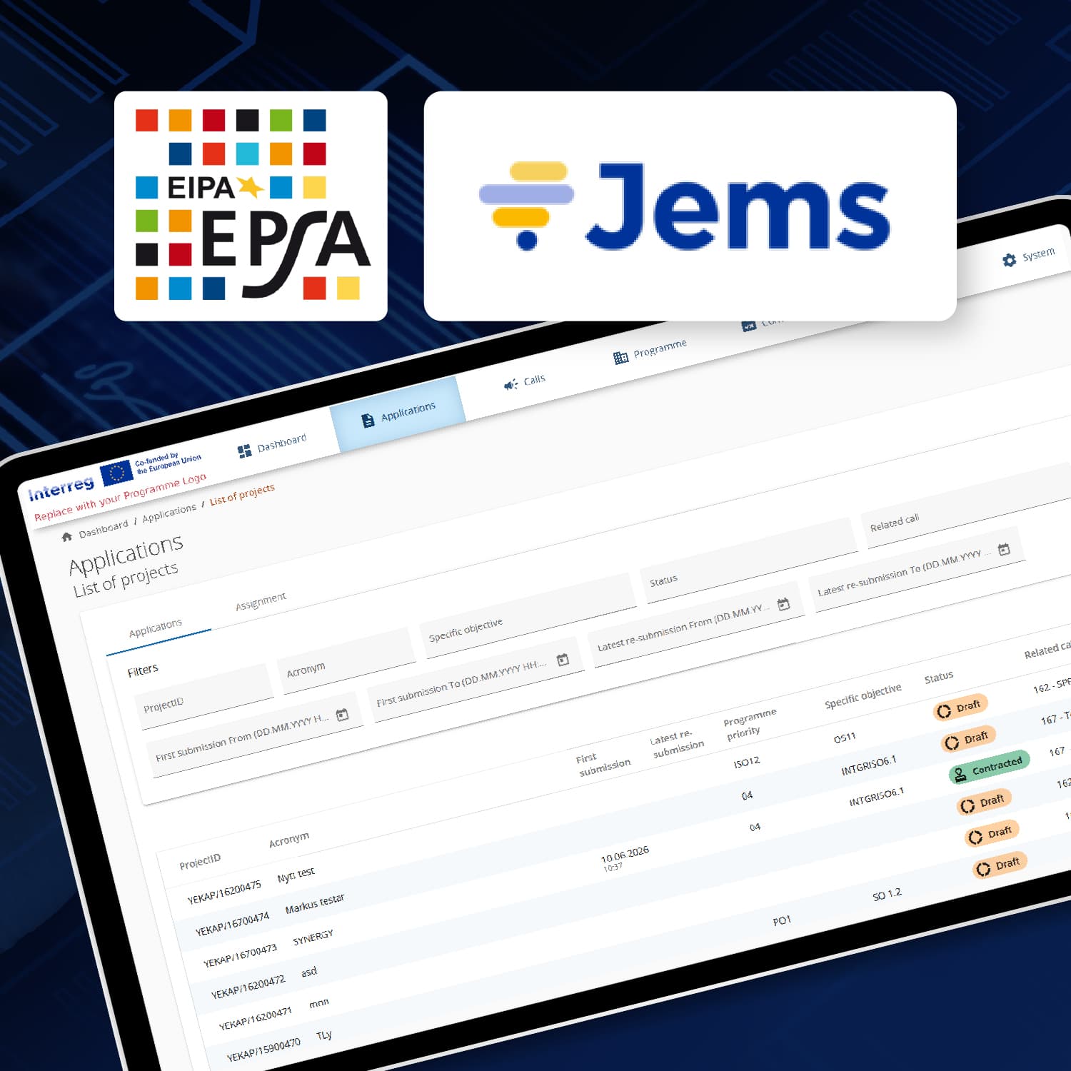 Image showing the Jems portal