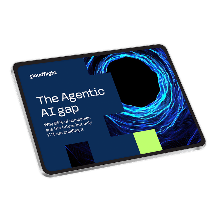 The image shows an iPad with the cover slide of the study "The Agentic AI gap".